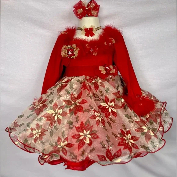Designs by Holly Dresses | Designs by Holly Custom Christmas Pageant Party Dress Toddler Size 3-5yrs | Color: Gold/Red | Size: 4tg | Platt_Inum's